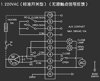 220VAC標準開關型<a href='http://m.ems-hebei.cn/Product/diefa/diandongdiefa/' target='_blank'>電動<a href='http://m.ems-hebei.cn/Product/diefa/' target='_blank'>蝶閥</a></a>接線圖